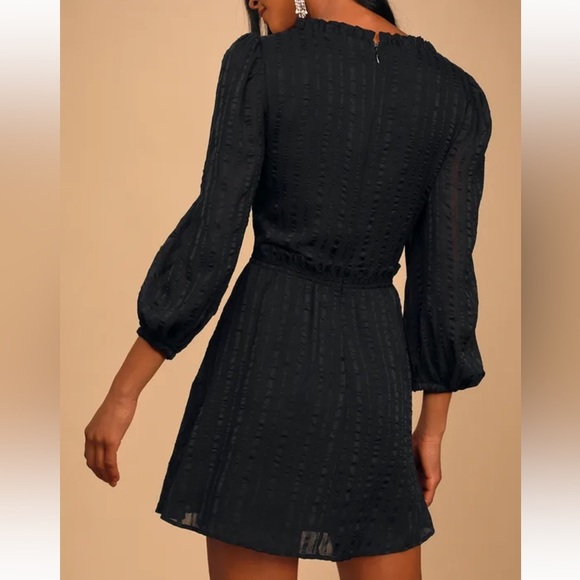 Lulus Forever In My Heart Black Striped Balloon Sleeve Mini Dress - Medium - Picture 2 of 4